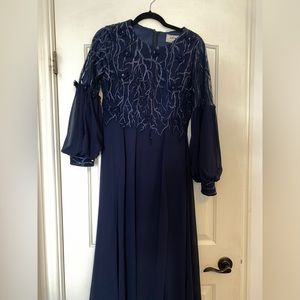Formal Long Sleeve Maxi Navy Dress